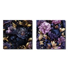 two paintings with purple flowers on them