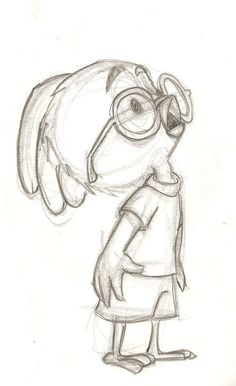 a drawing of a cartoon character with glasses