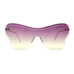 Bring out your inner flower child with these retro bohemian overstated exaggerated butterfly shape shield sunglasses. Funky fun butterfly shape silhouettes with super poppy color lens options will bring out your inner vagabond. Made with UV400 polycarbonate lenses on a premium metal frame. Must have for this season! (a007r) Size: 5 3/4" (147mm) x 2 1/4" (57mm).  Color: Purple.  Gender: female.  Age Group: adult. Modern Sunglasses For Spring Festival, Purple Glass Sunglasses For Spring, Vintage Rimless Sunglasses For Summer, Purple Sunglasses For Spring Beach Season, Purple Sunglasses For Beach In Spring, Hippie Sunglasses, Imvu Outfits, Imvu Outfits Ideas Cute, Fishing Sunglasses