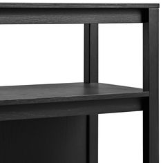 a black shelf with two shelves on each side