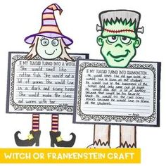 two children holding signs that read witch or frankenstein craft and the words i'm talking to each other