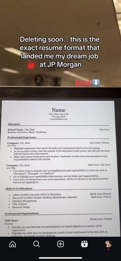 a person holding up a tablet computer with a resume on the screen and an image of a