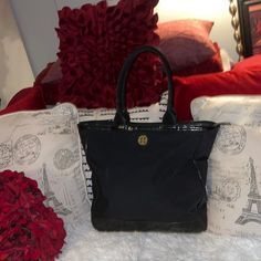 Tory Brunch Black Tote Plastic Used Have Some Stems And Inside Tory Burch Bags, Tory Burch Bag, Black Tote, Womens Tote Bags, Tory Burch, Women Shopping, Color, Black