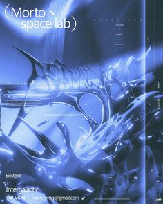 an advertisement for a space lab with blue and white graphics on the front cover,