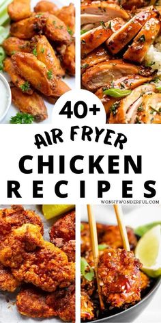 four different pictures with the words air fryer chicken recipes