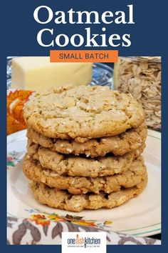 oatmeal cookies are stacked on top of each other, with the title overlay