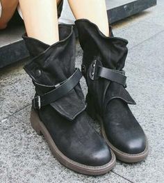 Round toe PU ankle strap low square heel boots for women · tomorrowsmile · Online Store Powered by Storenvy Irregular Shoes, Women's Motorcycle Boots, Popular Boots, Low Heel Boots, Boots For Short Women, Buckle Ankle Boots, Wide Calf Boots, Vintage Boots, Buckle Boots