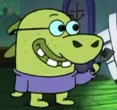 a cartoon dog holding a cell phone in his hand