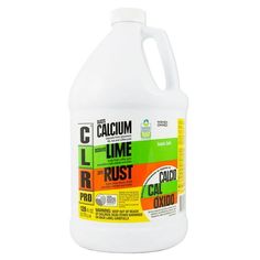 a gallon of clr liquid on a white background