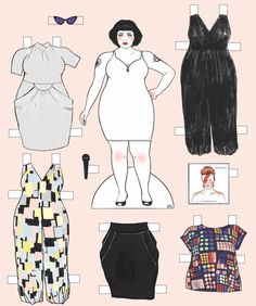 an image of a paper doll with clothes on it's sides and one in the middle