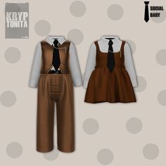 two children's clothes are shown in brown and white