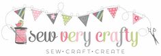 sew every crafty logo with scissors, thread and bunting on white background