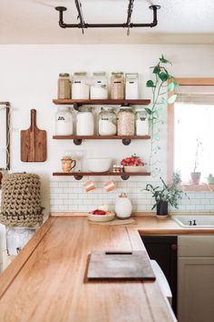 the kitchen counter is clean and ready to be used for cooking or baking, as well as other items