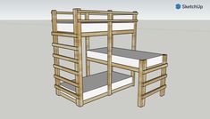 a wooden bunk bed with two sets of stairs on the bottom and one set below