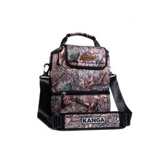 a camouflage lunch bag with the name kanga written on it and an image of a deer