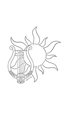 a drawing of the sun with a harp