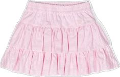 Pink Tiered Skirt With Elastic Waistband, Playful White Skirt With Ruffles, Cute Pink Skirt With Ruffle Hem, Casual Pink Tiered Bottoms, Spring Striped Tiered Skirt, Cute Tiered Skirt With Elastic Waistband, Striped Cotton Bottoms With Ruffles, Casual Striped Bottoms With Ruffles, Skirt Straight