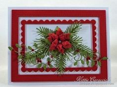 a christmas card with poinsettis and holly