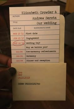 someone is holding up a wedding order card