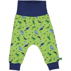 Fred's World organic Dinosaur print pants Earth Green, Blue Earth, Jogging Bottoms, Tracksuit Bottoms, Printed Pants, Dinosaur Print, Green Cotton, Simple Outfits, Deep Blue