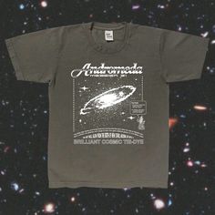 "Andromeda's a big wide open galaxy..." Designed in Portland, OR Printed on pepper (faded black) Comfort Colors 1717 which has a great vintage boxy fit and a heavy but soft fabric (like they used to make em!) Wash inside-out and hang dry / dry on low heat for best results Weyes Blood, Galaxy Shirt, Space Shirts, Galaxy Design, Vintage Space, Vintage Tees, Astronomy, Comfort Colors, Vintage Black