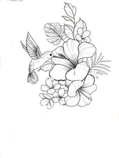 Hummingbird Drawing Tattoo, Flower Cluster Tattoo Design, Hummingbird With Flower Tattoo, Hummingbird Tattoo Design, Hummingbird Tattoo With Flowers, Colorful Hummingbird Tattoo, Flower Tattoo Stencil, Hummingbird Art Drawing, Hummingbird Flower Tattoos