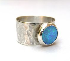 Blue Opal ring Silver ring Gemstone ring Birthstone by OritNaar Opal Ring Silver, Opal Band Ring, Blue Opal Ring, White Opal Ring, Ring Birthstone, Engagement Ring White Gold, Statement Ring Silver, Emerald Engagement Ring, Opal Ring