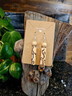 Simple drift wood and stone combine to make beautiful hook back earrings. Handmade Rustic Natural Earrings, Nature-inspired Dangle Earrings In Natural Color, Natural Dangle Earrings, Nature-inspired, Drift Wood, Hook Earrings, Ox, Jewelry Earrings Dangle, Bones, Etsy Earrings