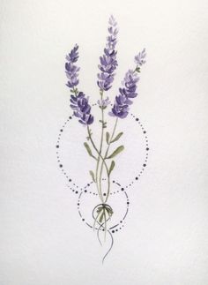 a drawing of some purple flowers on a white background