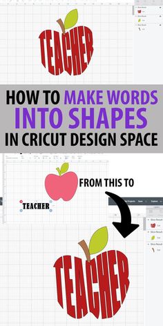 an apple with the words how to make words into shapes in cricut design space