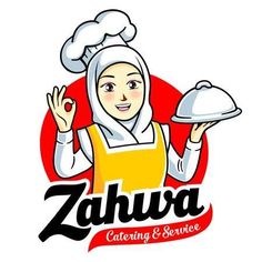 the logo for zahwaa catering and barbeque, with a woman holding a tray