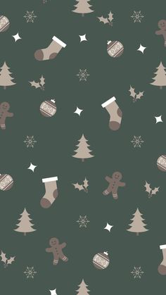 seamless christmas pattern with stocking, stockings and snowflakes on dark green background