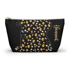 "Our personalized summer honey bee pouches vary from small to large and can be used for pretty much anything. They make excellent pencil cases and cosmetic travel bags. They are constructed from a durable material with a zipper closure. .: 100% Polyester .: With non-woven laminate inside .: Multiple sizes .: Size tolerance 0.375\" (0.9 cm)" Honey Bee Makeup, Bee Makeup, Yellow Makeup, Personalized Cosmetic Bags, Makeup Bag Travel, Bag Summer, Travel Cosmetic Bags, Summer Makeup, Personalize Bag