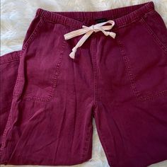 Cute Magenta Denim-Y Loungy Pants! Never Worn Cotton Cropped Leg Bottoms For Summer, Trendy Cotton Capris With Relaxed Fit, Cotton Bottoms With Elastic Waistband And Cropped Leg, Cotton Capris With Pockets For Fall, Fall Cotton Capris With Pockets, Fall Cotton Capris Trousers, High Waist Cotton Capris With Elastic Waistband, Casual Cotton Capris For Fall, High-rise Stretch Cotton Pants