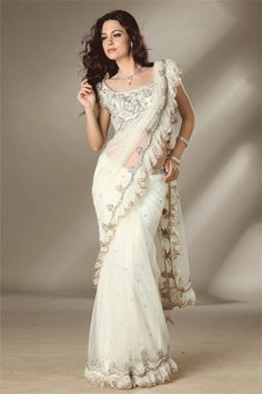 Pretty white saree Raffle Sarees, Hot Sarees, Telugu Culture, Party Saree, Lipstick Storage, Indian Sari Dress, Suit Salwar, Saree Gown, Indian Saree Blouses Designs