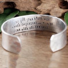 "Take a LOOK at our Website: ANNIEREH.com Inspirational Bracelet for Women, Cuff Bracelet, Sister's Bracelet, Gift for BFF, Best Friends Gift, Daughter Gift, Encouragement Gift This inspirational cuff bracelet is a great gift idea for Sister / Best Friend / Daughter We can always stamp different wording if you wish to have something special (on the inside or outside) Details for Cuff: ** Bracelet is approx 6\" long and 1/2\" wide ** If there is a special symbol you would like stamped please note Inspirational Silver Bracelets For Valentine's Day, Silver Inspirational Bracelets For Valentine's Day, Meaningful Promise Bracelet For Mother's Day, Engraved Meaningful Bracelets For Valentine's Day, Adjustable Bangle Bracelet For Promise, Inspirational Engraved Bracelet Jewelry, Adjustable Silver Cuff Bracelet For Promise, Valentine's Day Engraved Bangle Bracelets, Valentine's Day Engraved Bangle Bracelet