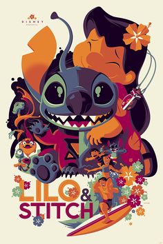 the poster for lilo and stitch is shown with an image of a cartoon character