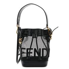 This is an authentic FENDI Mesh Vitello King F is Fendi Logo Embroidered Mini Mon Tresor Bucket Bag in Black. This small bucket bag is crafted of black leather and mesh. It features a black leather handle, thin crossbody strap, and gold hardware. The bag has an open top with a cinch cord and an unlined interior with a leather base. Small Bucket Bag, Small Buckets, Fendi Logo, Open Top, Crossbody Strap, Logo Embroidered, Leather Handle, Gold Hardware, Bucket Bag