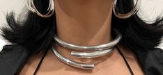 Silver Chrome Jewelry, Trendy Silver Jewelry With Polished Finish, Chic Sterling Silver Jewelry With Polished Finish, Modern Metal Choker Jewelry, Chic Sterling Silver Choker, Polished Metal Party Jewelry, Silver Polished Choker Jewelry, Chic Silver Jewelry With Jewels, Trendy Adjustable Jewelry With Polished Finish