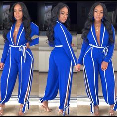 This Jumpsuit Is True To Size. It’s A Non Stretch! Model Is Wearing Medium! Chic Blue Jumpsuits And Rompers For Loungewear, Blue Overall Jumpsuit For Night Out, Fitted Royal Blue Jumpsuits And Rompers For Spring, Royal Blue Jumpsuit, Colorful Midi Dress, Strapless Sheath Dress, Yellow Jumpsuit, Chiffon Summer Dress, Blue Jumpsuit