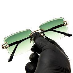 Luxury Unisex Square Rimless Dark Green Tint Gem Cut Lens Retro 90's Stylish Hip Hop Gold Wire Frame Sun Glasses Frameless Rectangle Summer Shades Sunglasses For Men And Women. Rimless Green Tint Sunglasses: The Rimless Frame And Delicate Gold Metal Temples Makes These Sunglasses Look Incredible Stylish. The Thin Small Rectangular Gradient Design, It's Super Stylish,And Match For Any Look,Makes You The Most Glamorous Of The Crowd. Polarized Sunglasses For Men & Women: Experience Superior Visual Green Rectangle Sunglasses, Green Tinted Glasses, Hip Hop Sunglasses, 90s Glasses, Funky Sunglasses, Frameless Sunglasses, Matric Dance, Tinted Glasses, Colorful Frames