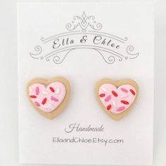 Cute little miniature sugar cookie heart stud earrings for Valentines or anytime! Polymer clay makes them super lightweight. Silver hardware backing. Thanks for supporting my small business! Clay Valentines Earrings, Stud Clay Earrings, Cookie Heart, Cookie Earrings, Easy Polymer Clay, Polymer Clay Heart, Business Crafts, Valentines Collection, Polymer Clay Stud Earrings