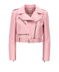 Alexander McQueen Crop Biker Jacket | italist Fitted Biker Jacket, Cropped Biker Jacket, Custom Leather Jackets, Pink Leather Jacket, Cafe Racer Jacket, Womens Biker Jacket, Faux Leather Biker Jacket, Real Leather Jacket, Leather Biker Jacket