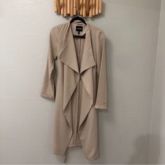 Express Camel Belted Overcoat Size // Xxs Brand New, Never Worn! Purchased For $89 Beige Fitted Long Outerwear, Fitted Long Beige Outerwear, Beige Open Front Outerwear For Work, Beige Fitted Open Front Outerwear, Trendy Beige Open Front Outerwear, Neutral Open Front Outerwear For Spring, Long Sleeve Taupe Outerwear For Work, Taupe Fitted Chic Outerwear, Chic Fitted Neutral Outerwear