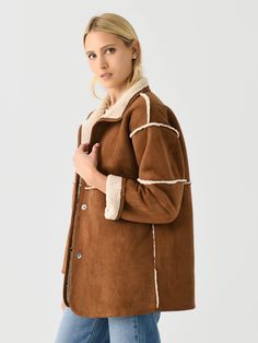 DESCRIPTION:Fully reversible coat with sherpa and faux suede.FEATURES:Stand-Up CollarDropped ShoulderSide PocketsHidden Snap ClosureFully ReversibleSherpa | Faux Suede100% PolyesterRelaxed FitModel is wearing size Small jacket.Sand, Tobacco: Model's Measurements: Height: 5'10.5" | Bust: 32B | Waist: 25.5" | Hips: 36.5" | Dress Size: 0-2 (US) Small Jacket, Winter Must Haves, Reversible Coat, Trendy Winter, Cold Weather Fashion, Reversible Jacket, Sherpa Jacket, Saint Bernard, Winter Essentials