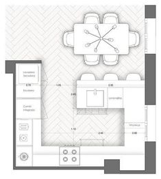 the floor plan for a kitchen and living room with dining area in the center is shown