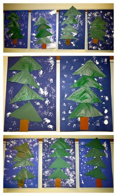 paper plate christmas trees made with construction paper and colored construction paper on the bottom layer