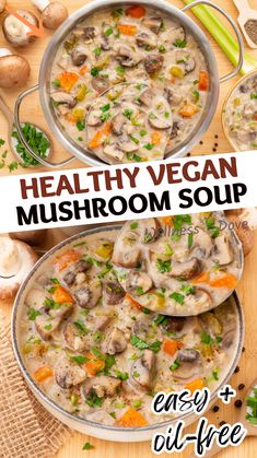 healthy vegan mushroom soup with carrots and celery