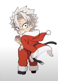 an anime character in a santa suit holding a present