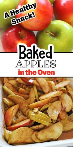 baked apples in the oven with text overlay